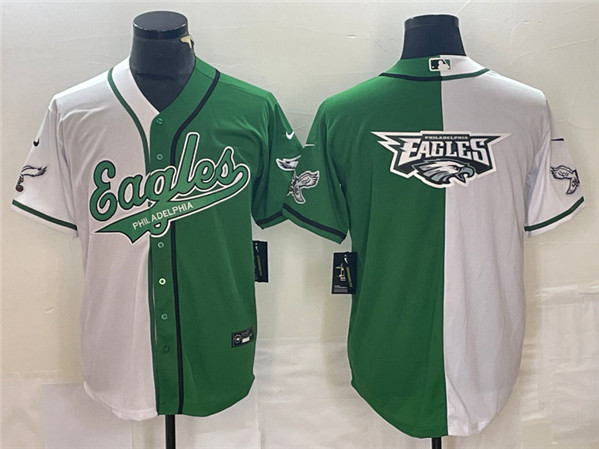 Men's Philadelphia Eagles Green/White Split Team Big Logo Cool Base Stitched Baseball Jersey